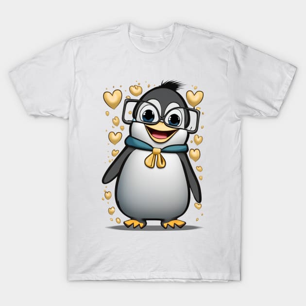 Cute Penguin with Glasses T-Shirt by Elle Beth Art